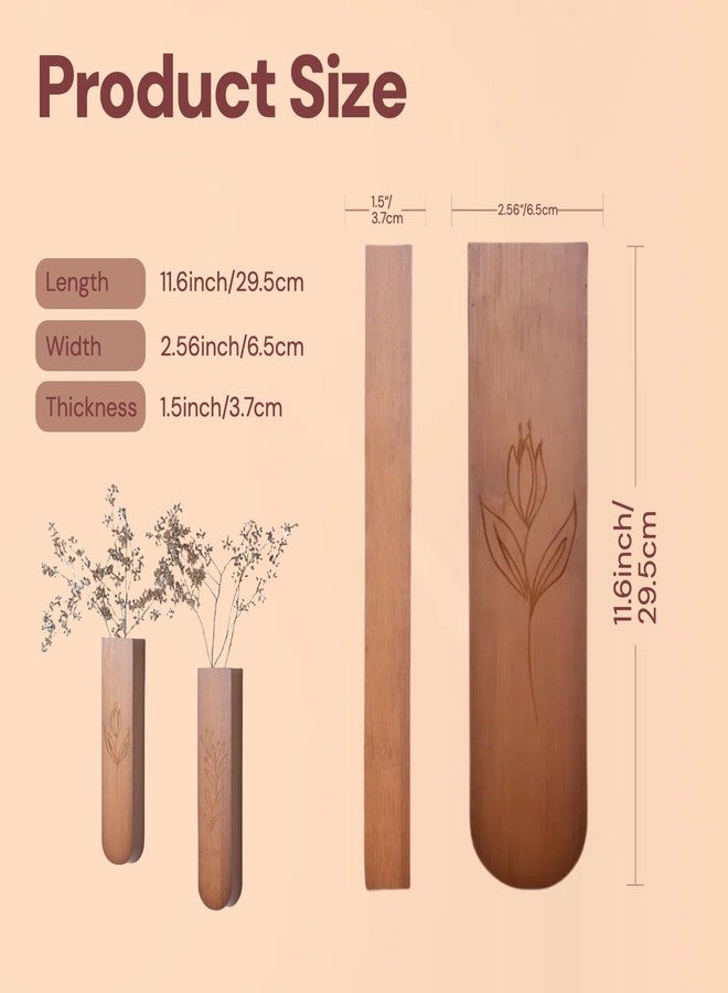 WOPARTY Wood Wall Vase Set of 2, 11.6 x 2.52 x 1.37 inch for Dried Flowers and Faux Greenery Plants for Bathroom,Kitchen,Farmhouse,Dining Room Wall Decor （Brown - Image 2